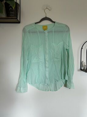 Maeve Light Pastel Green Long Sleeve Sheer Button Up Blouse Shirt Size 8
